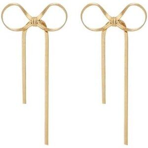 Gold Bow Earrings – 14K Gold Plated Brass Statement Drop Earrings for Women